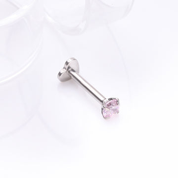 Detail View 1 of Implant Grade Titanium Prong Gem Sparkle Internally Threaded Heart Back Labret-Pink